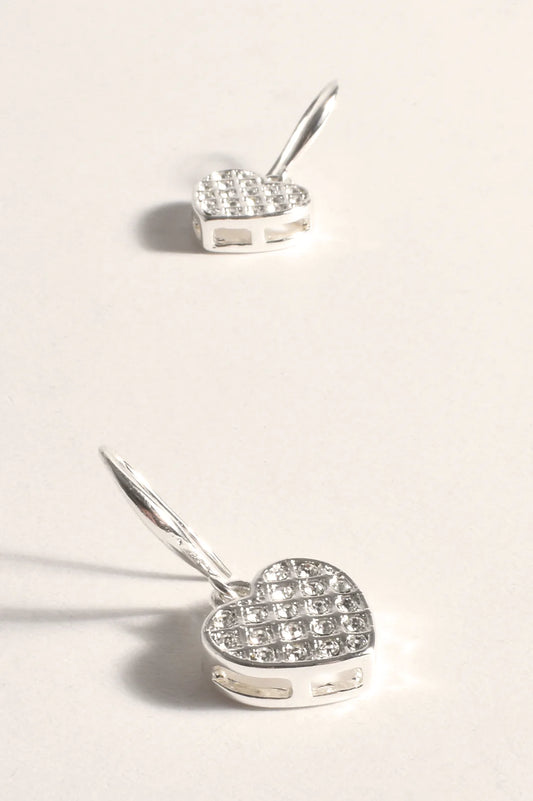 Adorne Mini Diamante Heart Hook Earrings - Silver Crystal