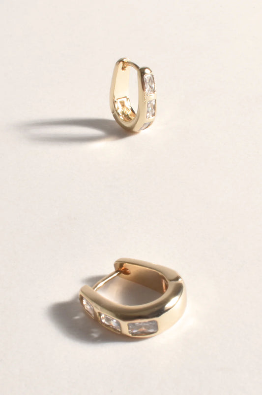 Adorn Inset jewel Mini Hoops - Crystal Gold