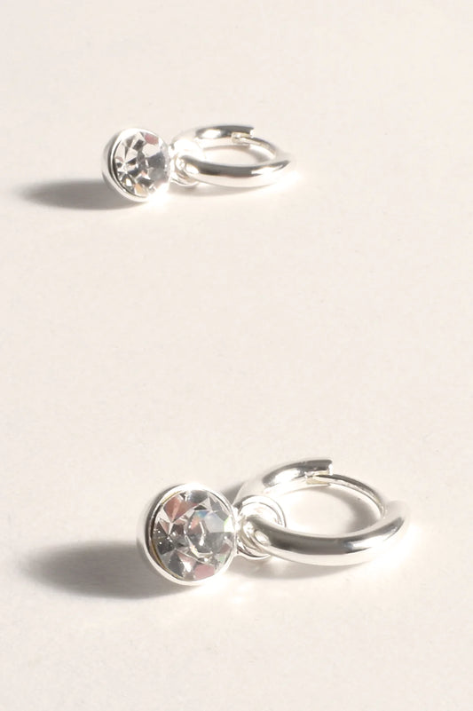 Adorne Glass DropMini Hoops - Crystal Silver
