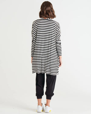 Betty Basics Margot Cardigan - Black/White Stripe