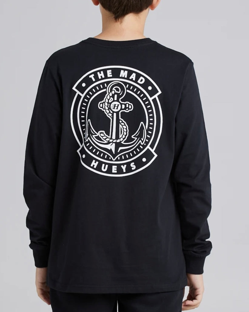 The Mad Hueys Flying H Anchor Youth LS Tee- Black