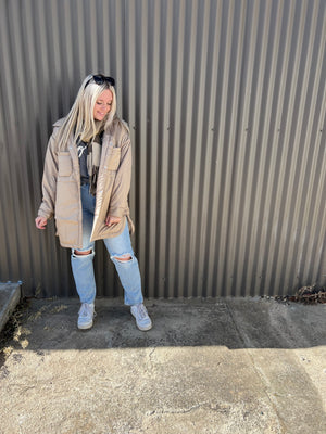 Sass Jamie Oversized Puffer Shacket - Tan