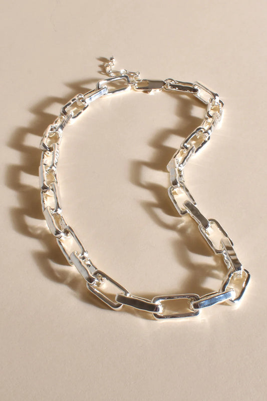Adorne Rectangle Link Chunky Chain Necklace - Silver