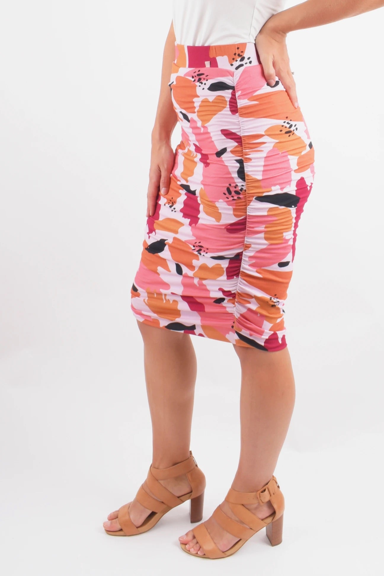 PQ Ruche Skirt - Peach Splash