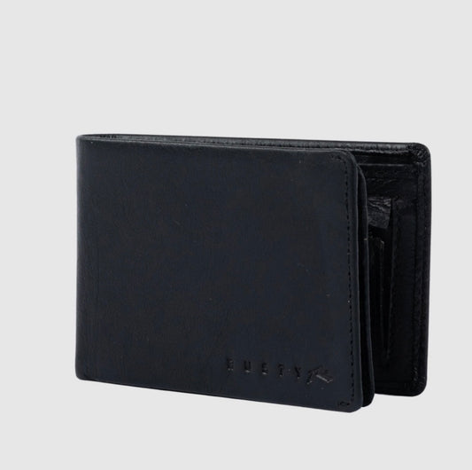 Rusty Busted Leather Wallet- Black