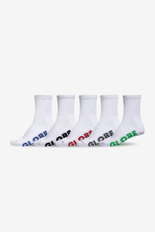 Globe Crew Sports Socks 5 Pack- White (7-11)