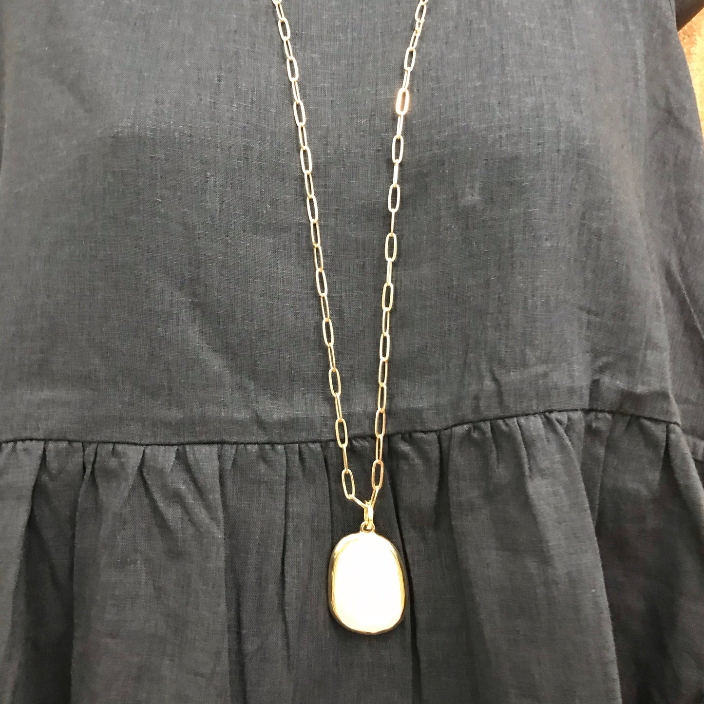 Adorne Edged Stone Pendant Necklace- Peacock