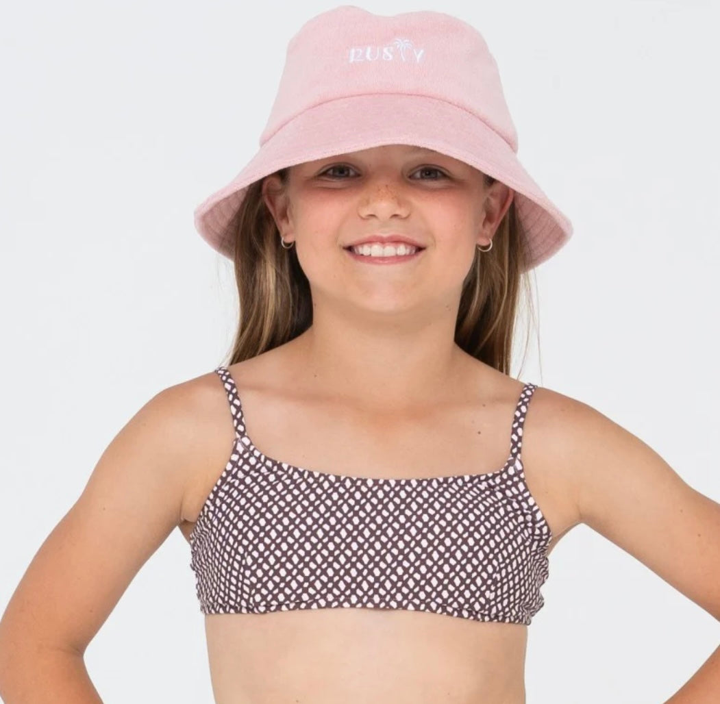 Rusty Sunny Towelling Bucket Hat Girls - Pink Nectar