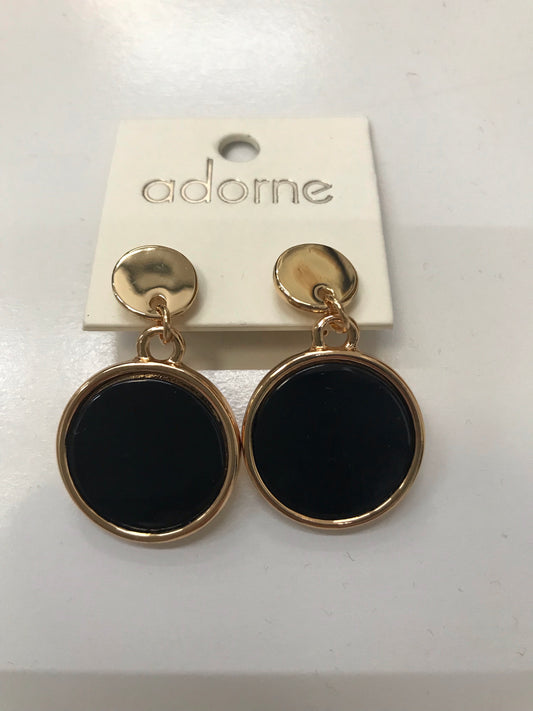 Adorne Round Charm Drop Earrings- Black/Gold